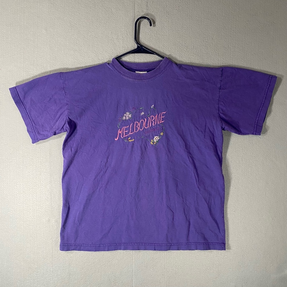 Vintage Melbourne Australia Down Under Souvenirs T Shirt Purple Womans Medium